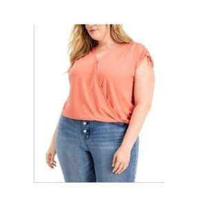 INC International Cocepts Plus Size Ruched-Shoulder Top, French Peach, 4X